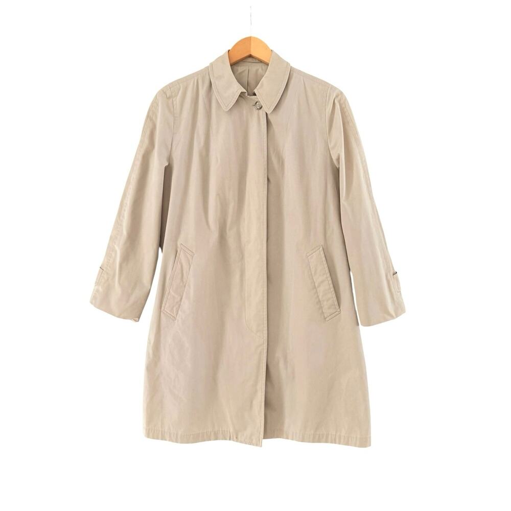 Vintage London Fog Maincoat Raincoat Beige Khaki 1970s Size 12R Single Breasted